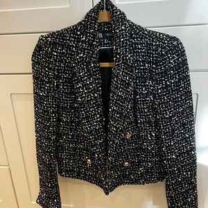Zara Black and White Tweed Jacket NWOT Sz M
